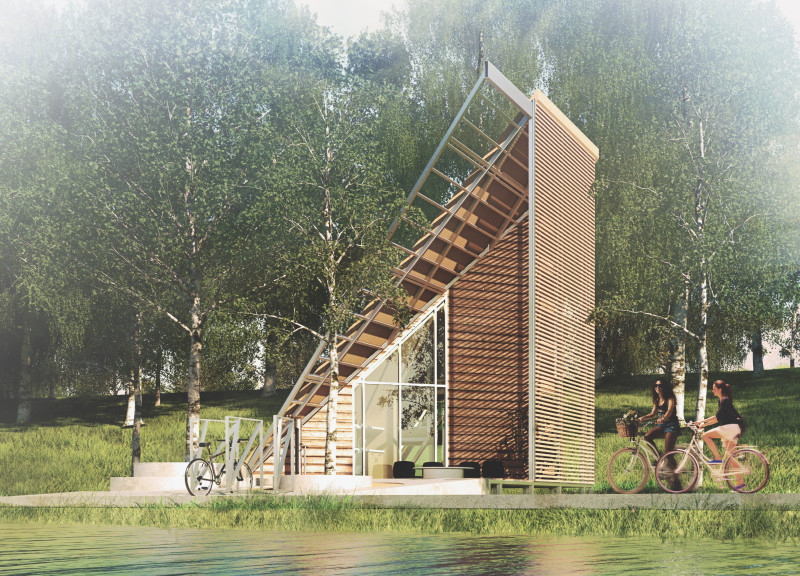 Elevated Shelter Crafted From Recycled Steel and Local Wood Along The EuroVelo Route