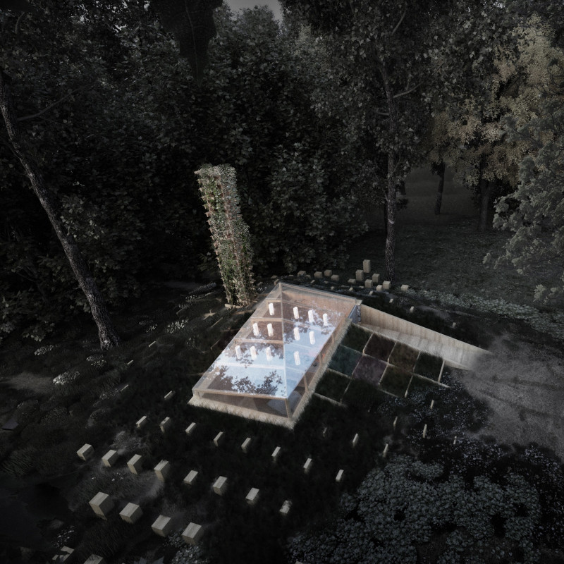 Reflective Glass and Tublu Brick Cabin Seamlessly Blending into the Latvian Forest