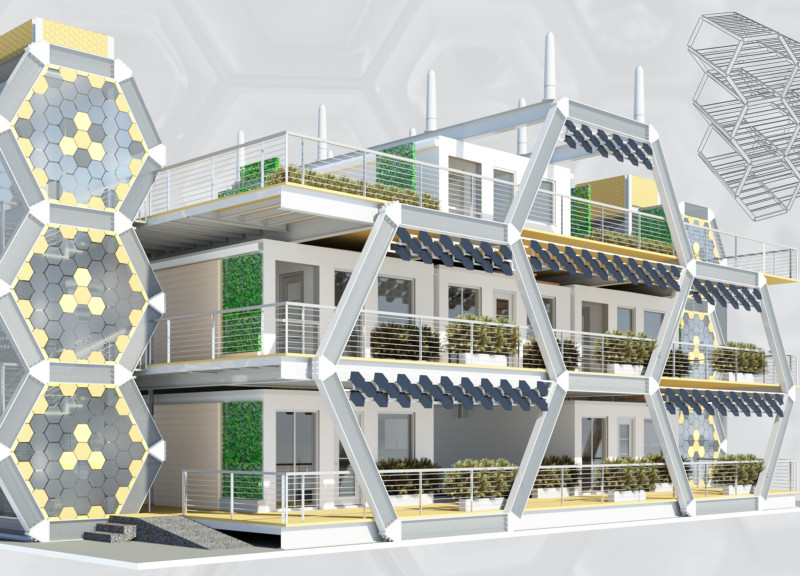 Modular Community Spaces Featuring Recycled Polymeric Materials and Green Walls