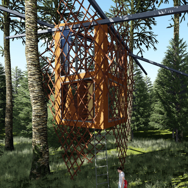 Charming Retreat with Lattice Timber Structure and Panoramic Glass Views
