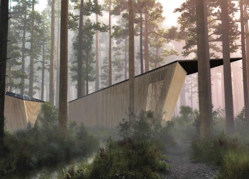 Charred Wooden Shingles and Cross-Laminated Timber Cabins Nestled in a Nordic Forest Retreat