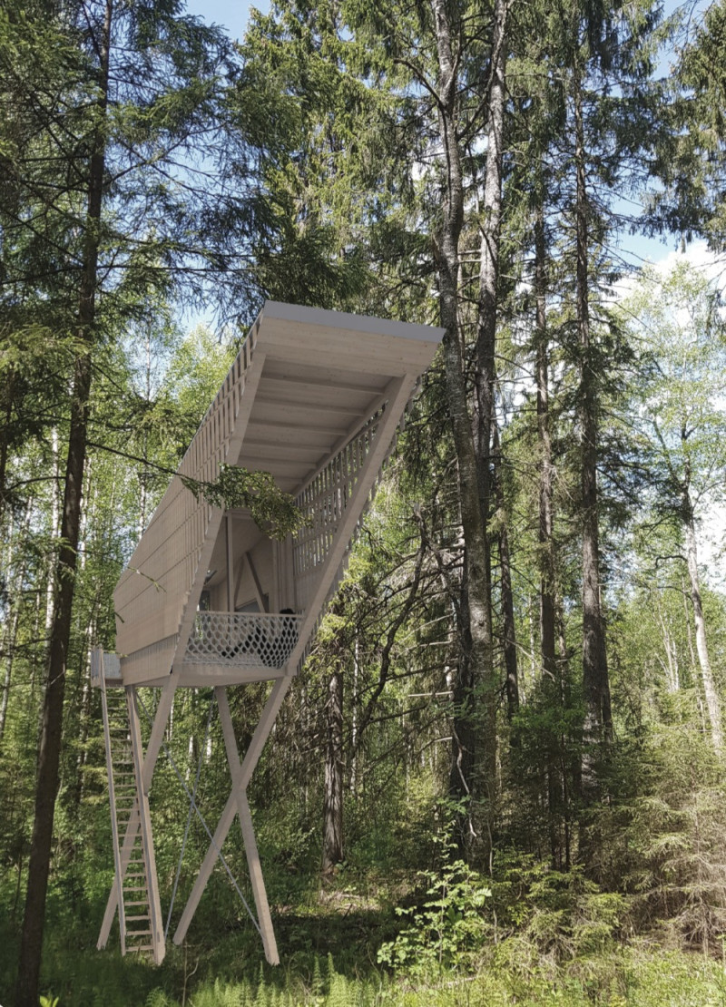 Trapezoidal Pavilions Crafted From Scots Pine With Horizontal Lathing For Community Engagement  