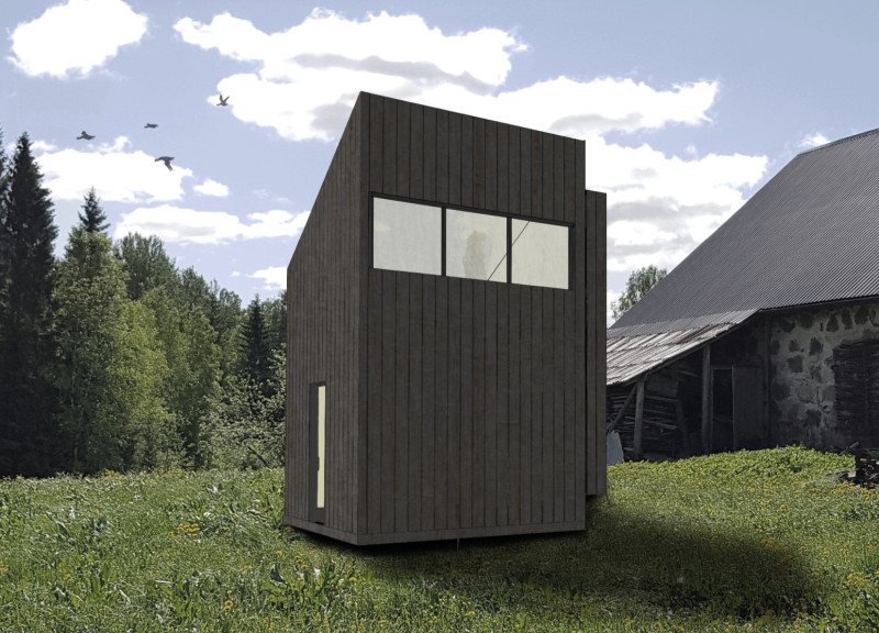 Sustainable retreat featuring cross-laminated timber and charred wooden shingles in a natural landscape