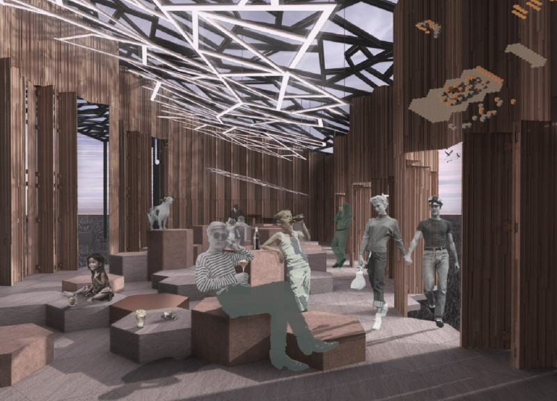 Charred Wooden Shingles and Natural Timber Canopies in a Visitor Center Embracing Ecological Design