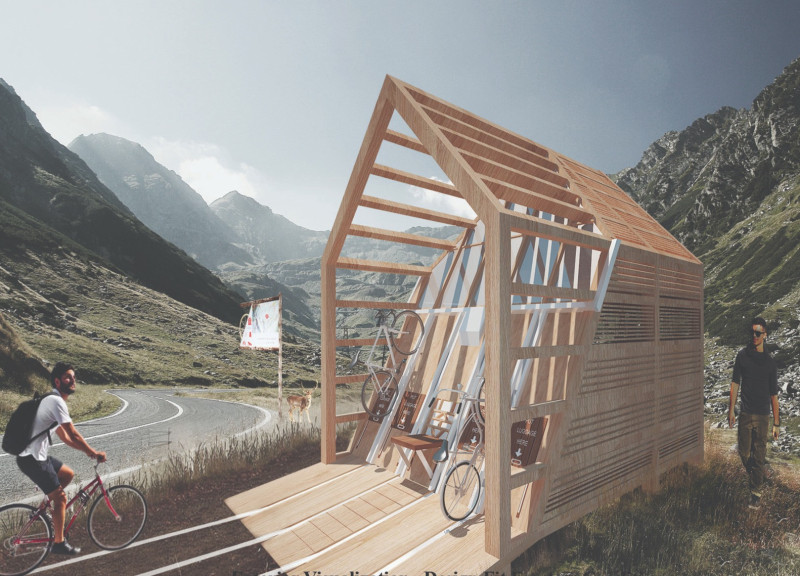 Charred Wood Design Blending Cross-Laminated Timber and Scenic Integration for Cycling Rest Stop