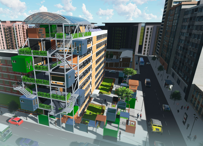Charred Shingles and Steel Framework in Modular Urban Living Solutions