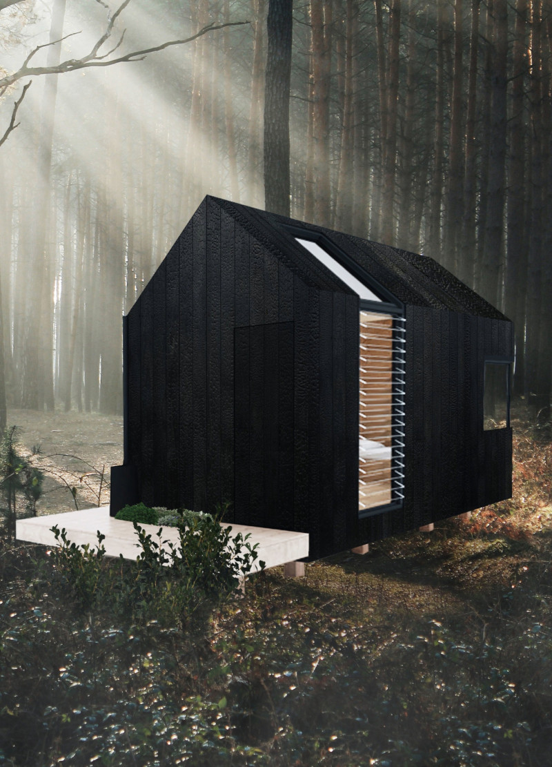 Charred Cedar Retreat Nestled in a Forest for Holistic Well-Being