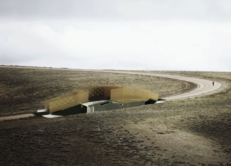 Rammed Earth Structure Nestled in Undulating Terrain with Solar-Powered Features for Cyclists