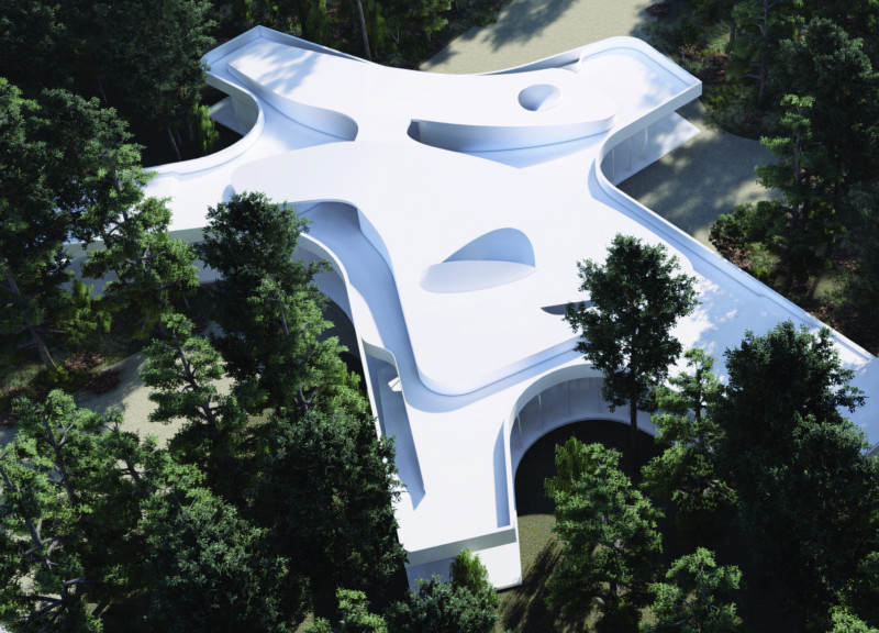 Biomorphic Structure Featuring Local Materials and Large Glass Openings for Visitor Engagement  