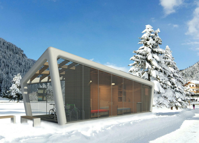 Paraboloid Roof Design With Local Timber Panels Enhancing Cyclist Amenities in Scenic Landscapes