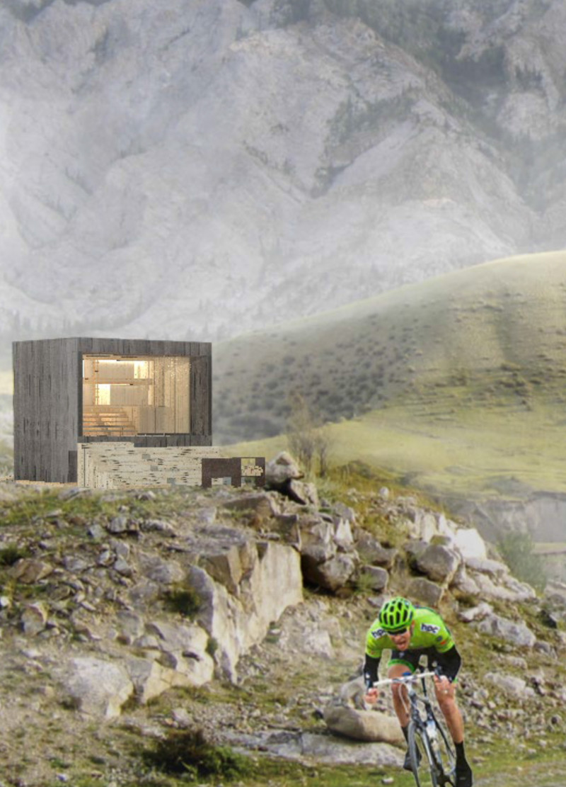 Charred Wooden Shingles and Cross-Laminated Timber Create a Seamless Resting Hub for Cyclists  