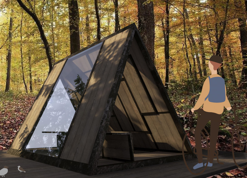 Charred Wooden Shingles and Modular Timber Panels Shaping Sustainable Rest Areas for Cyclists