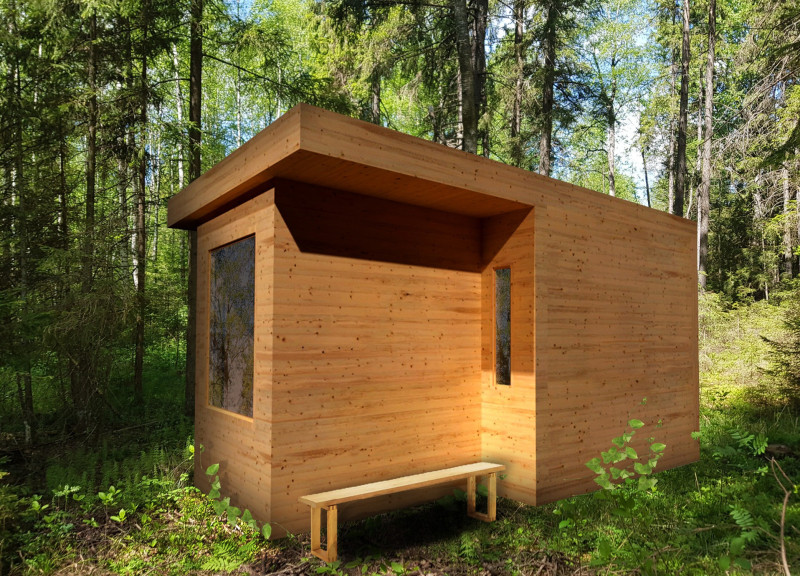 Recycled Cellulose Insulation in a Nature-Integrated Cabin With Expansive Pine Windows  