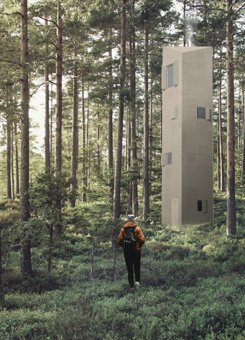 Vertical Retreat Crafted From Concrete and Larch Emphasizing Natural Light and Secluded Integration With Its Forested Surroundings