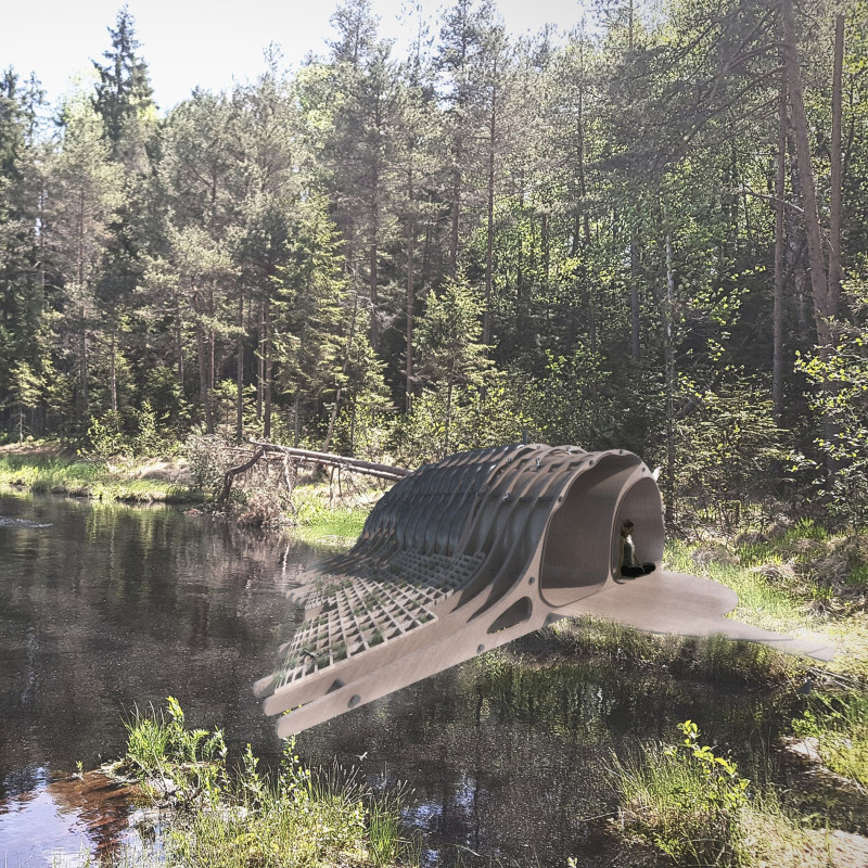 Charred Wooden Shingles and Cross-Laminated Timber Panels Creating Adaptive Retreats in Nature