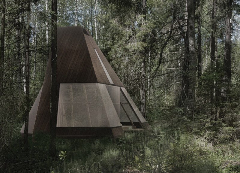 Meditation Retreat Crafted with Spruce Wood Panels and a Conical Roof in the Heart of the Latvian Forest