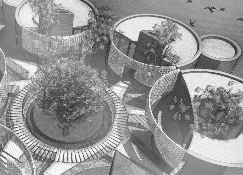 Charming Circular Huts Crafted From Local Brick and Natural Wood Elements for Community Engagement