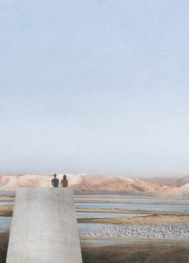 Cylindrical Flint Tower Embracing Nature Through Sustainable Design in Al Wathba Wetlands