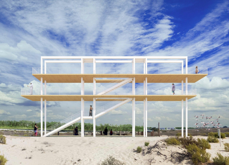 Flamingo-Inspired Lookout Built with Cross-Laminated Timber and Weathered Steel in a Wetland Reserve  