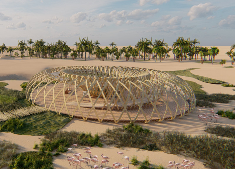Curvilinear Canopy Structure Crafted From Glued Laminated Timber Overlooking A Flourishing Ecosystem  