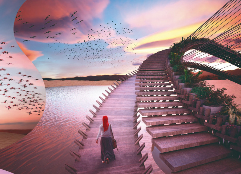 Curved Concrete Structure with Sustainable Wood Elements for Wildlife Observation