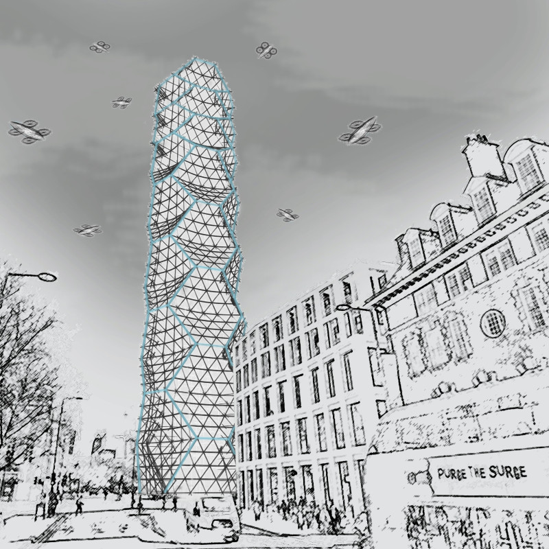 Twisting Honeycomb Structure Featuring Photovoltaic Panels and Rainwater Harvesting In a Vibrant Urban Context