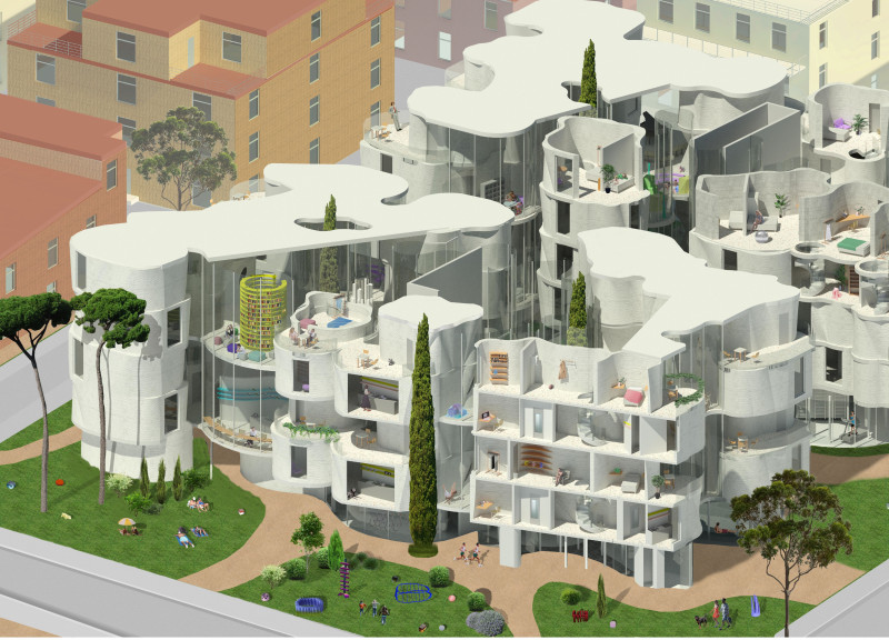 Recycled Materials Form Urban Caverns for Community Living