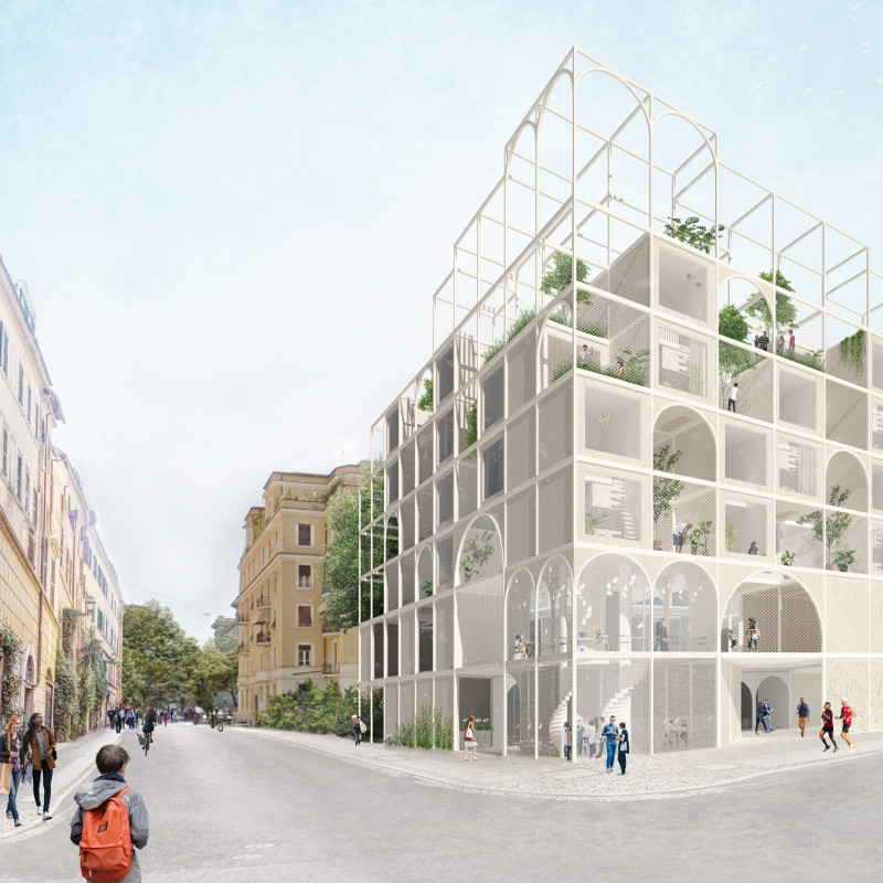 Charred Wooden Shingles and Green Roofs Enhance Urban Co-Living in Rome