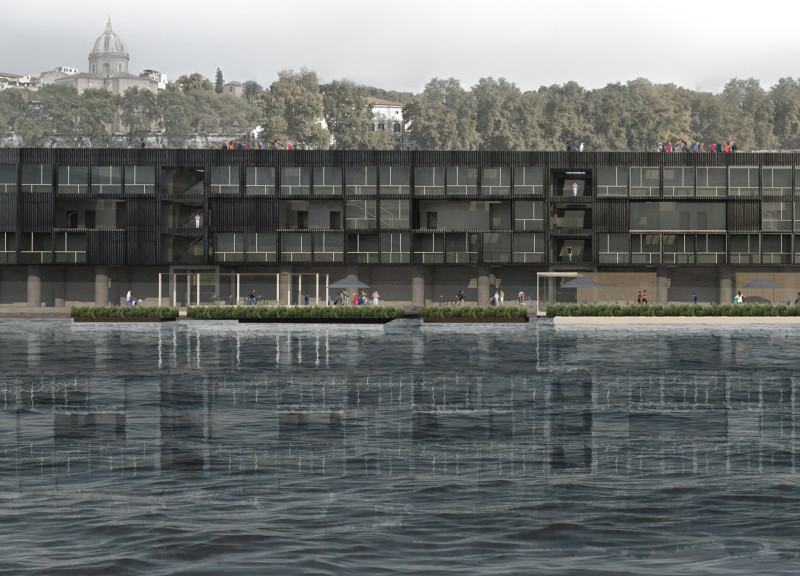Geotextile Water Filtration and Modular Living Along the Tiber River  