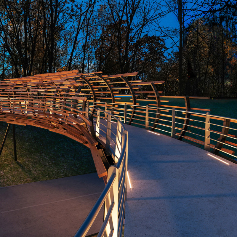 Curved Cross-Laminated Timber Ribs Enhancing Pedestrian Connectivity in a Forested Landscape
