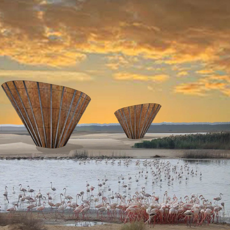 Elevated Observation Points with Natural Wood Cladding and Sustainable Rope Facades