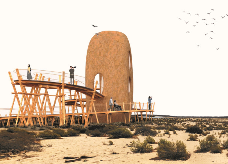 Bamboo Structure Emulating Natural Forms for Wildlife Observation in Coastal Wetlands