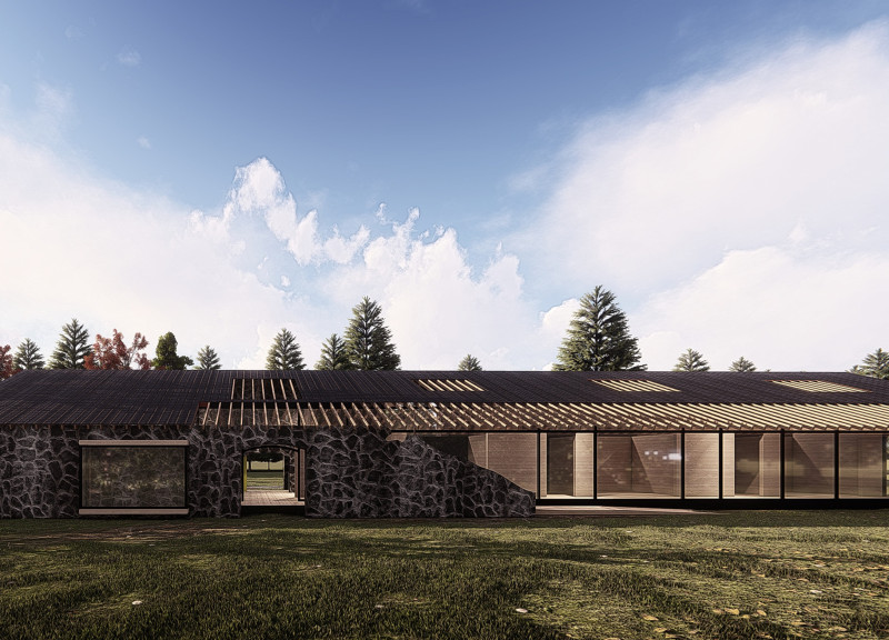 Reclaimed Stone and Radiant Heating Enhance A Small Guest Retreat's Connection to Nature