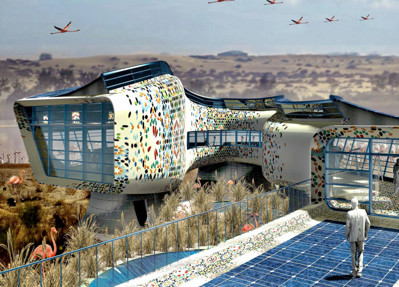Curvilinear Form Enhanced by Custom Terrazzo Tiles for Environmental Education in Wetlands  