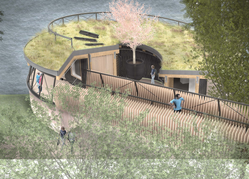 Community Hub Featuring Cross-Laminated Timber and Charred Wood Shingles  