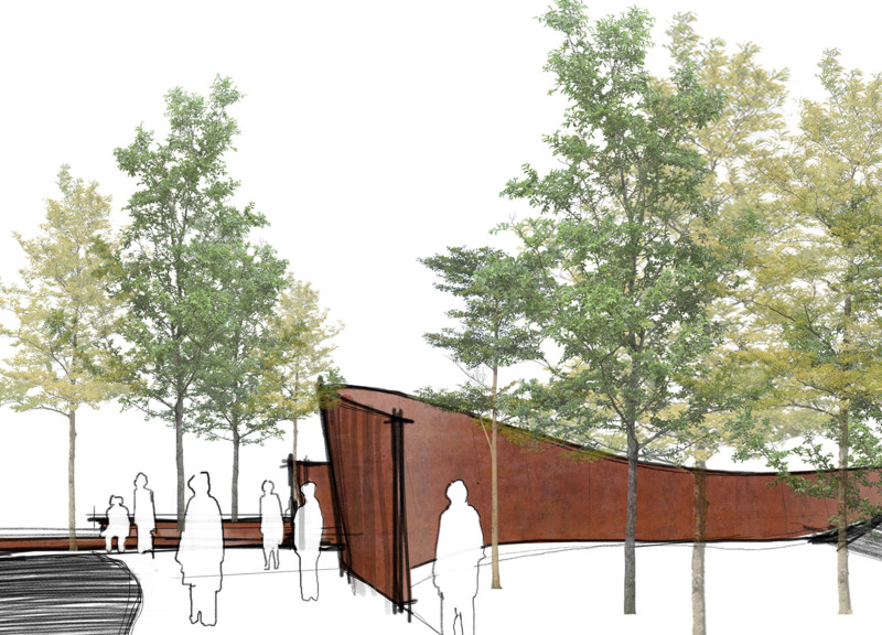 Weathered Corten Steel Harmoniously Blending With Natural Wood in Ecological Pathway Design  