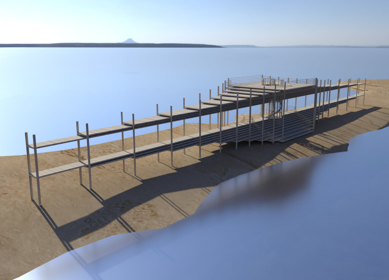 Elevated Viewing Platform Crafted from Reinforced Concrete and Treated Timber Over Water Reservoir  