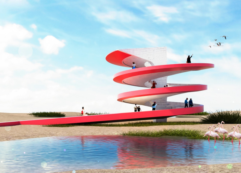 Spiral Structure Embracing Recycled Plastics for Educational Observation in Wetlands