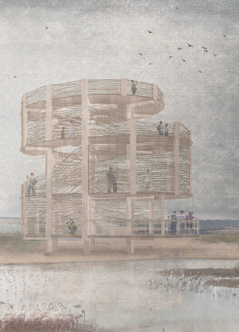 Biophilic Design Enhanced by Rattan Wraps and Natural Wood in a Coastal Observation Structure