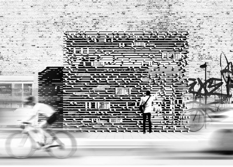 Layered Wooden Facade with Cross-Laminated Timber Panels Designed as a Tranquil Community Space