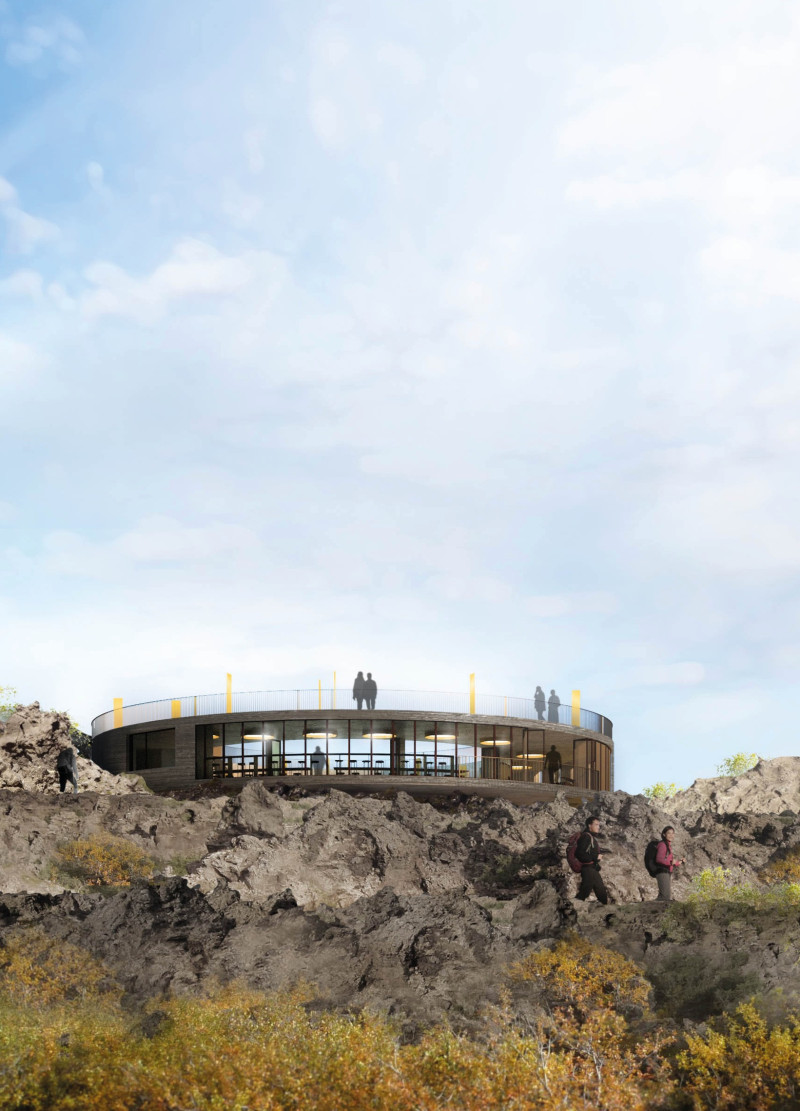 Basalt Stone Facade and Geothermal Energy Integration in a Circular Visitor Hub