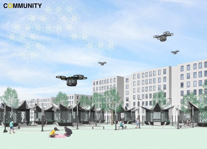 Hexagonal Structure Crafted From Recycled Materials With Integrated Solar Power And Urban Farming Solutions