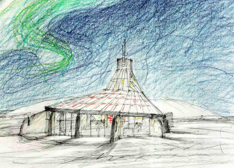 Curvilinear Glass Facade Accentuated by Volcanic Stone and Sustainable Timber in a Visitor Center Design  