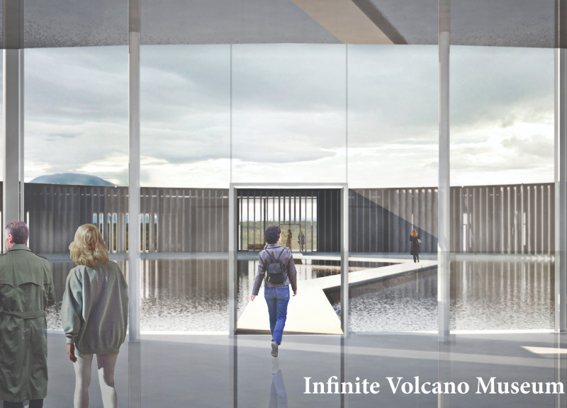 Reflective Volcanic Form Integrated With Reinforced Concrete and Local Wood Elements In An Educational Space