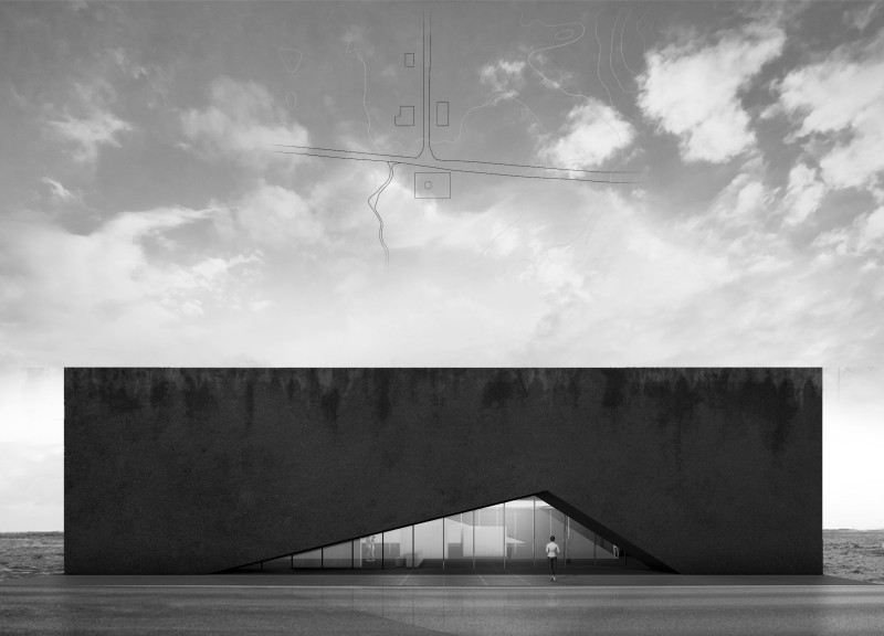 Triangular Concrete Form Integrating Natural Light and Subterranean Spaces in Volcanic Landscape  