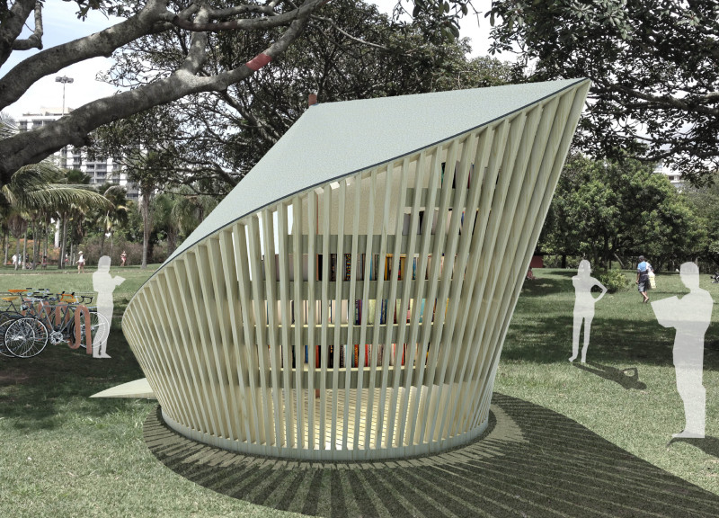 Sailcloth Roof and Timber Cladding Create a Serene Community Reading Space  