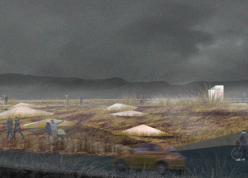 Museum designed with angled concrete canopies and layered exhibition halls for enhanced ecological integration  