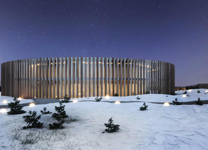 Dynamic Facade of Concrete and Charred Wood Shingles in a Volcanic Context
