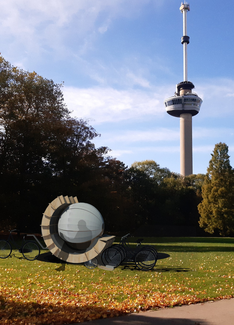 Portable Reading Capsule Crafted From Sustainable Plywood With Solar Features in Urban Environment