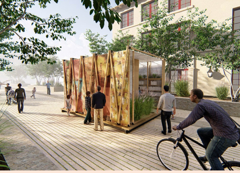 Community Reading Pavilion Utilizing a Retractable Wooden Frame and Polycarbonate Enclosure